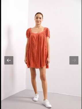 Free People Terracotta Crinkle Gauze Midi Dress